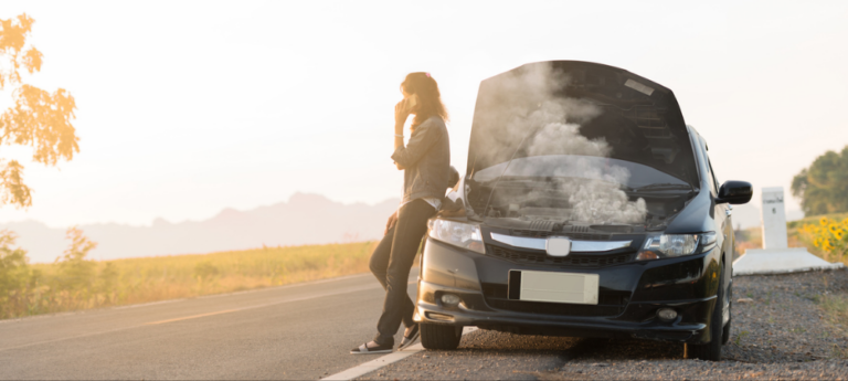 Girl talking on phone about broken car