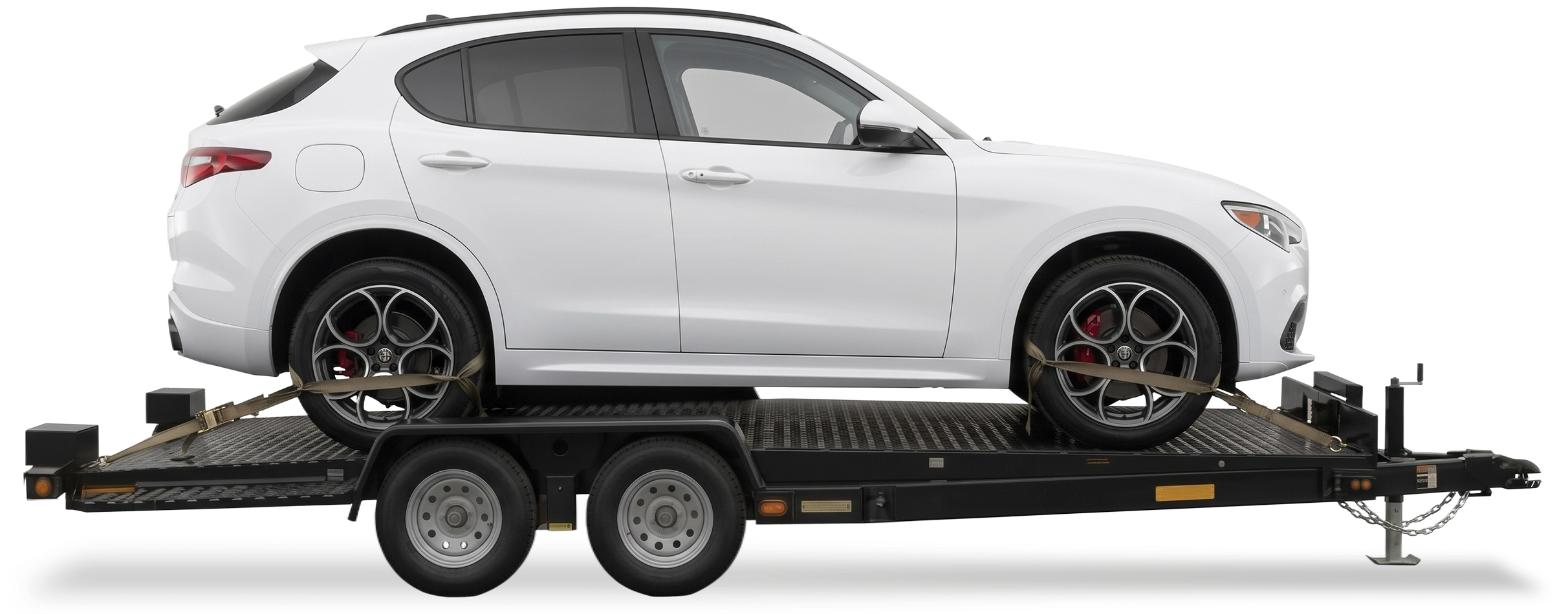 Vehicle on a tow trailer
