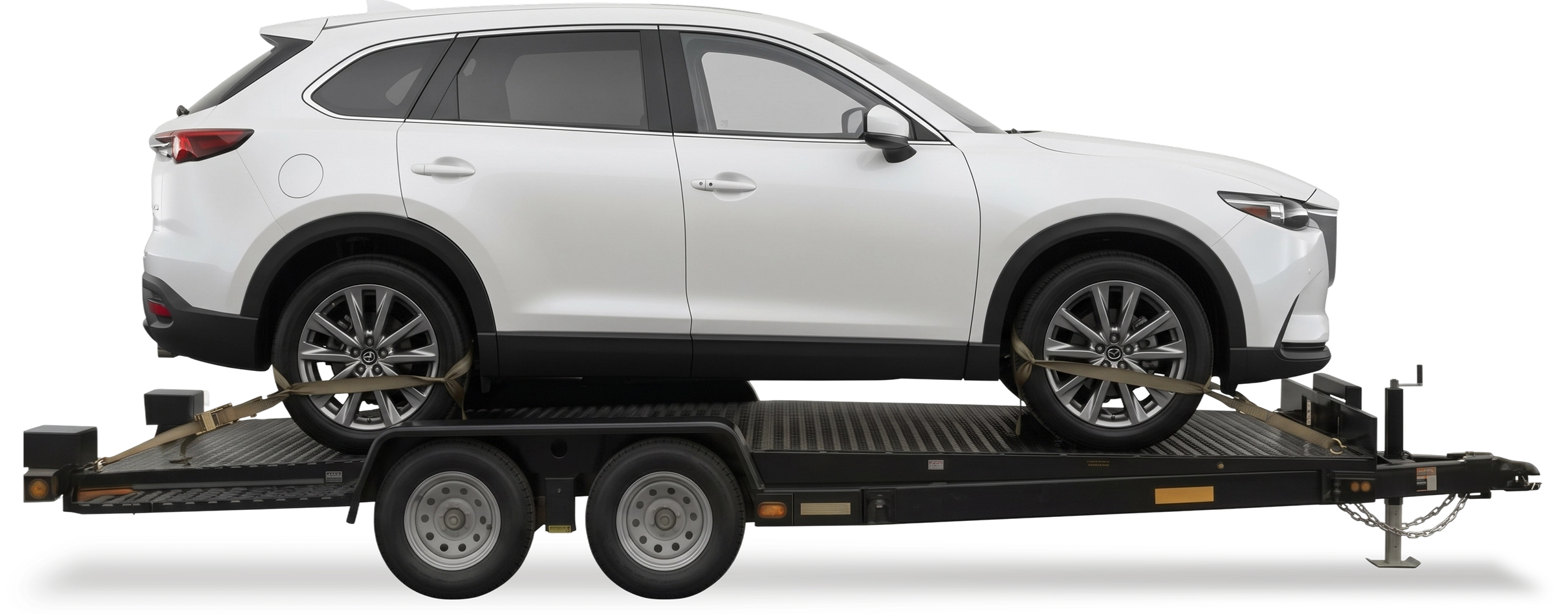 Vehicle on a tow trailer